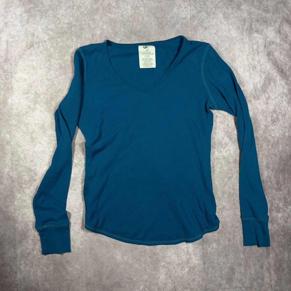 OP Ocean Pacific Women XL Teal Blue Thermal V-Neck Long Sleeve Cotton Casual